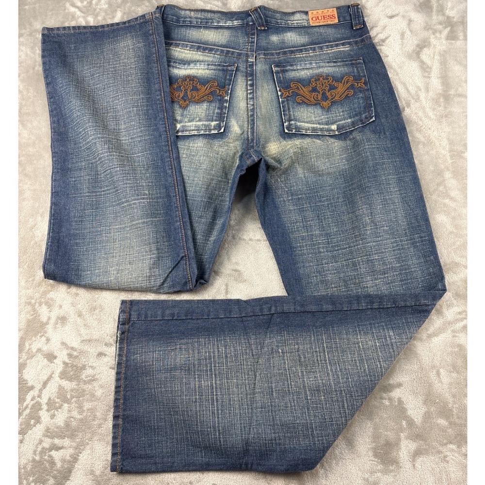 Guess Jeans Mens 34 X629A057 Blue Embroidered Crosshatch Denim EUC - Picture 2 of 10